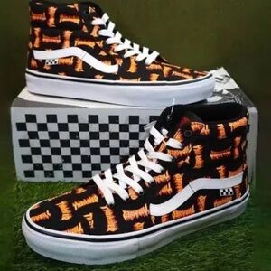 Vans High-Top Sneakers with Orange Flame Pattern